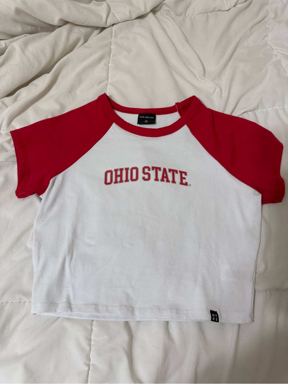 Ohio State Red & White Cropped Raglan Tee - Hype